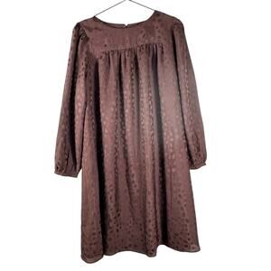 Ann Taylor Brown Polka Dot Dress Long Sleeves Fall Casual Womens Size M